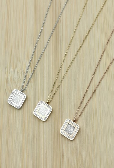 Wholesaler Glam Chic - Square Stainless Steel Rhinestone Necklace