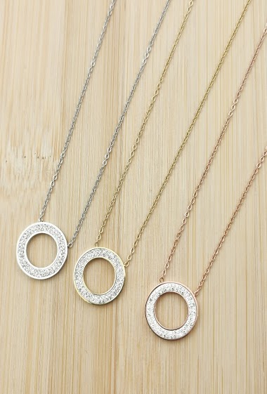 Mayorista Glam Chic - Circle necklace with stainless steel rhinestones