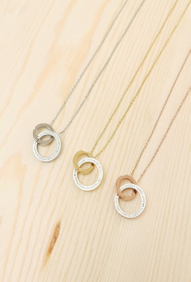 Wholesaler Glam Chic - Circle necklace with stainless steel rhinestones