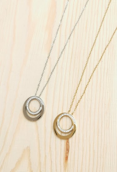 Wholesaler Glam Chic - Circle necklace with stainless steel rhinestones