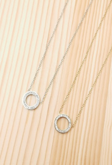 Wholesaler Glam Chic - Circle necklace with rhinestones in stainless steel