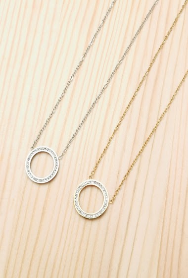 Wholesaler Glam Chic - Stainless steel rhinestone circle necklace