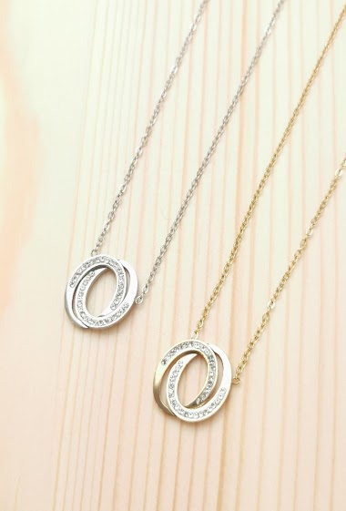 Mayorista Glam Chic - Layered circle necklace with rhinestones in stainless steel