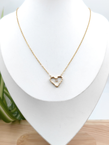 Wholesaler Glam Chic - Heart necklace with diamond in stainless steel
