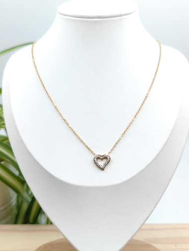Wholesaler Glam Chic - Heart necklace with rhinestones in stainless steel