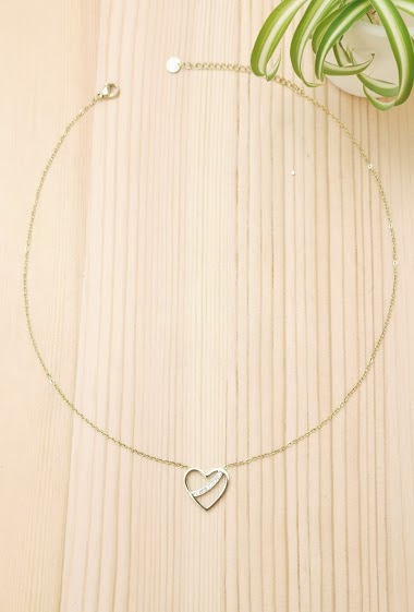 Grossiste Glam Chic - Collier coeur avec strass en acier inoxydable