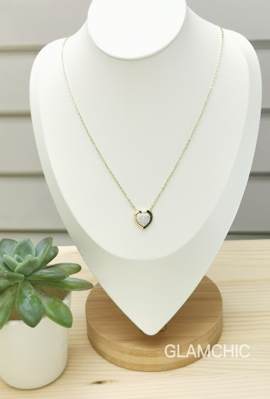 Wholesaler Glam Chic - Heart necklace with stainless steel rhinestones