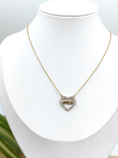 Wholesaler Glam Chic - MAMAN heart necklace with rhinestones in stainless steel