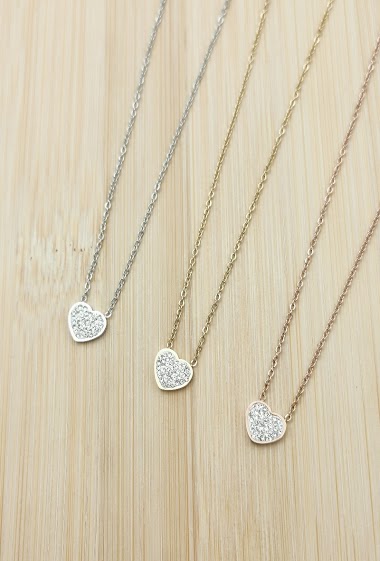 Wholesaler Glam Chic - Stainless steel rhinestone heart necklace