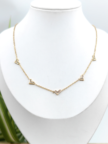Wholesaler Glam Chic - Stainless steel rhinestone heart necklace