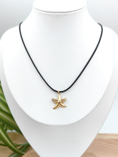 Wholesaler Glam Chic - Cord necklace with starfish pendant in stainless steel