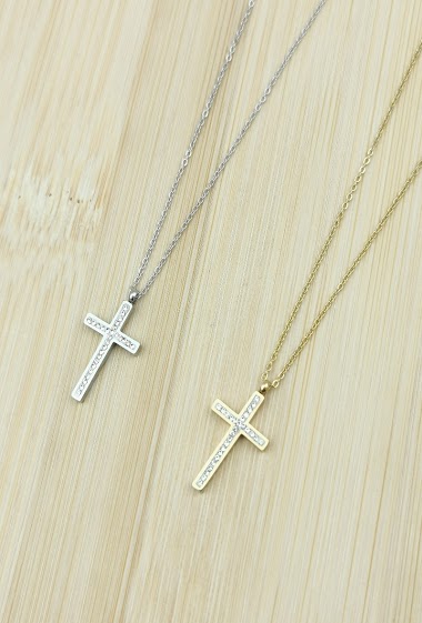 Großhändler Glam Chic - Cross necklace with stainless steel rhinestones