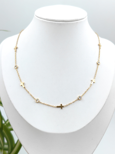 Wholesaler Glam Chic - Cross necklace with rhinestones in stainless steel
