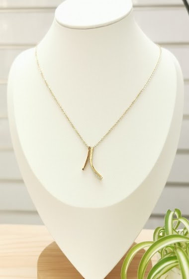 Wholesaler Glam Chic - Two bar necklace with rhinestones in stainless steel