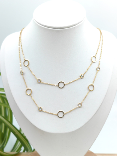 Wholesaler Glam Chic - Double necklace with round and rhinestones in stainless steel