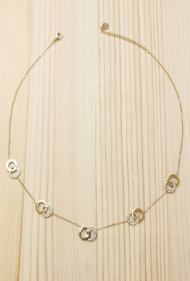 Mayorista Glam Chic - Double circle necklace with rhinestones in stainless steel
