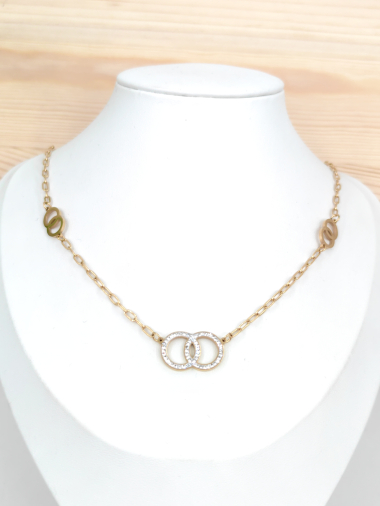 Wholesaler Glam Chic - Double circle necklace with rhinestones in stainless steel