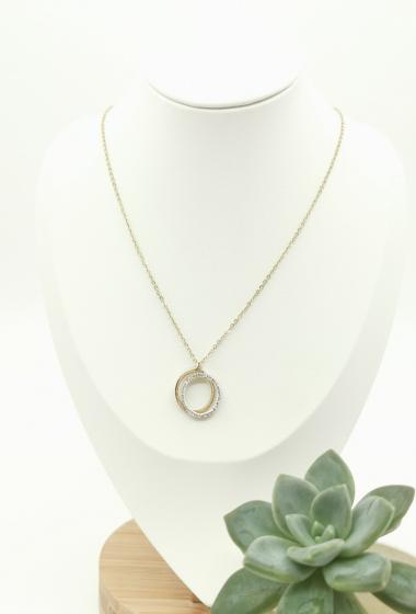 Wholesaler Glam Chic - Double circles necklace with rhinestones in stainless steel