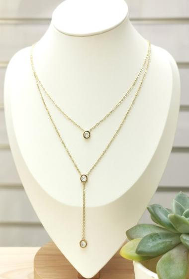 Wholesaler Glam Chic - Rhinestone double row necklace
