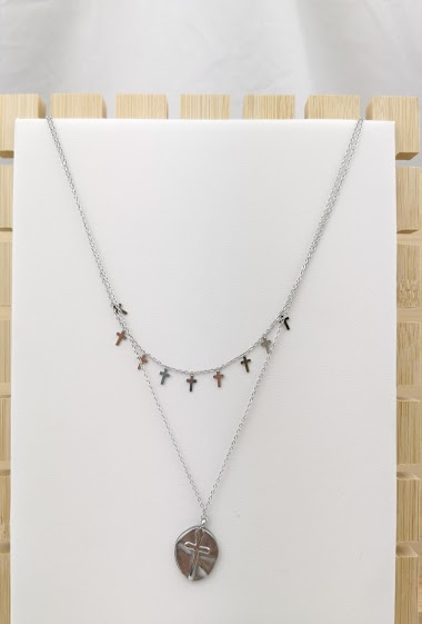 Wholesaler Glam Chic - Double row necklace with stainless steel crosses