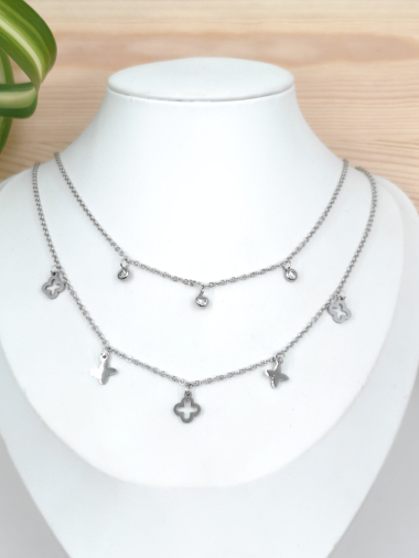 Wholesaler Glam Chic - Double clover necklace in stainless steel