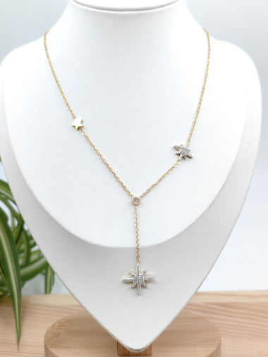 Wholesaler Glam Chic - Rhinestone star necklace dangle in stainless steel