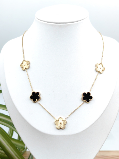 Wholesaler Glam Chic - Flower necklace with color in stainless steel
