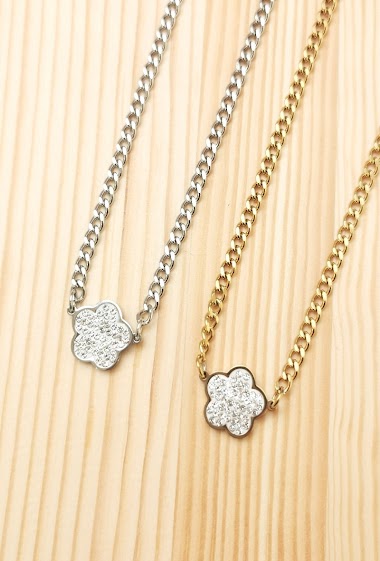 Mayorista Glam Chic - Flower necklace with rhinestones in stainless steel