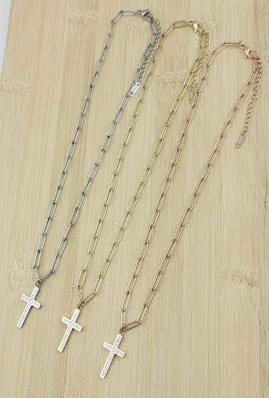 Wholesaler Glam Chic - Stainless steel cross curb necklace