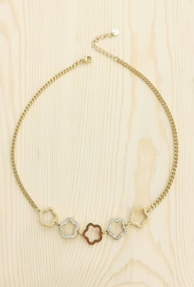 Wholesaler Glam Chic - Star curb necklace with  rhinestones in stainless steel