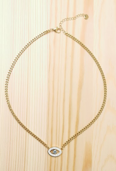 Großhändler Glam Chic - Eye necklace with rhinestones in stainless steel