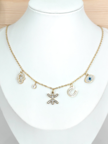 Großhändler Glam Chic - Kabyle-Halskette mit Strassanhängern aus Edelstahl
