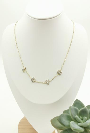 Wholesaler Glam Chic - LOVE necklace with rhinestones in stainless steel