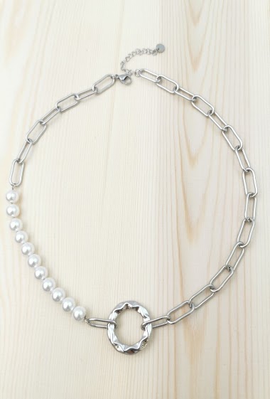 Wholesaler Glam Chic - Mesh necklace with stainless steel pearl