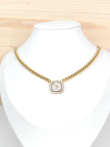 Wholesaler Glam Chic - Square rhinestone mesh necklace in stainless steel