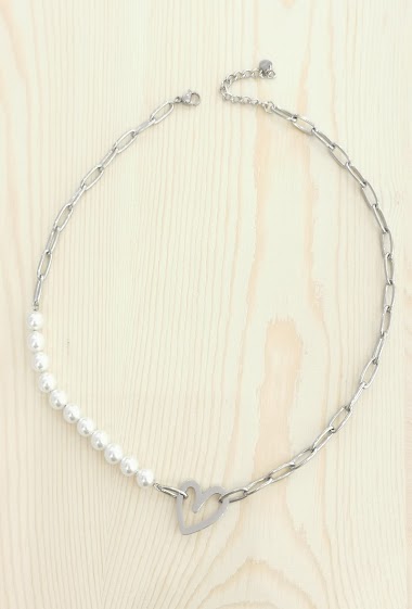 Wholesaler Glam Chic - Heart mesh necklace with stainless steel pearl