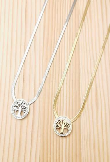Wholesaler Glam Chic - Stainless Steel Tree of Life Snake Chain Necklace