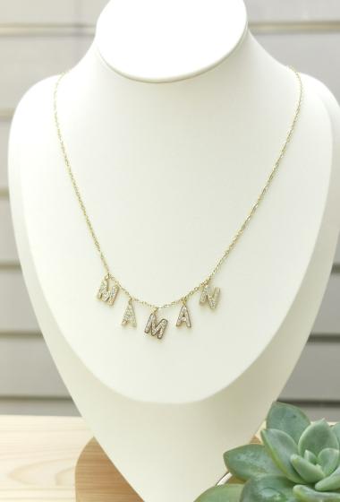 Wholesaler Glam Chic - MOM necklace with rhinestones in stainless steel