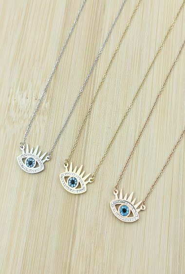 Wholesaler Glam Chic - Eye necklace with eyelashes in stainless steel