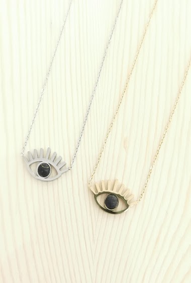 Wholesaler Glam Chic - Eye necklace with black stone in stainless steel