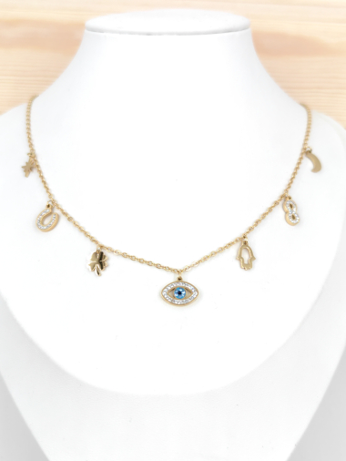 Wholesaler Glam Chic - Eye necklace with several pendants in stainless steel