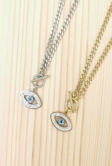 Mayoristas Glam Chic - Eye necklace with stainless steel rhinestones
