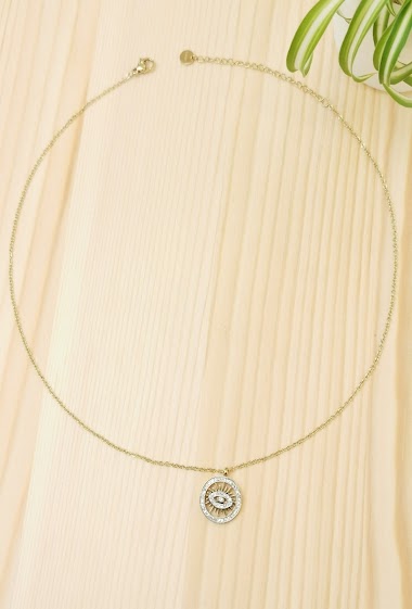 Wholesaler Glam Chic - Eye necklace with rhinestones in stainless steel