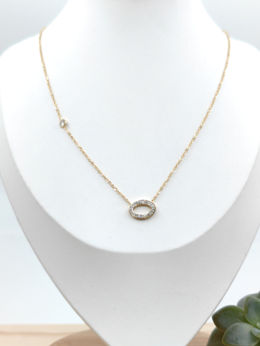 Wholesaler Glam Chic - Oval necklace with rhinestones in stainless steel