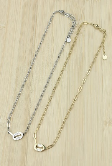 Grossiste Glam Chic - Collier ovale avec strass en acier inoxydable