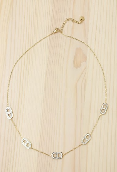 Wholesaler Glam Chic - Oval necklace with rhinestones in stainless steel
