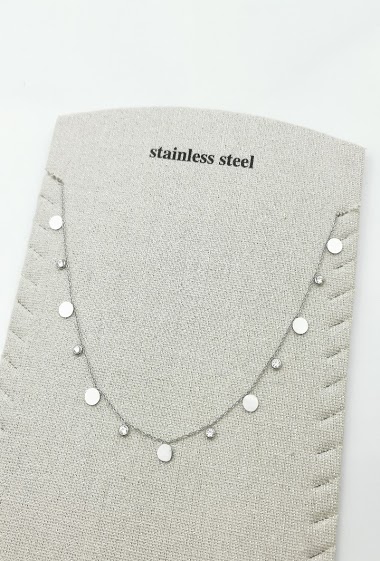 Mayorista Glam Chic - Round tassel and rhinestone necklace in stainless steel