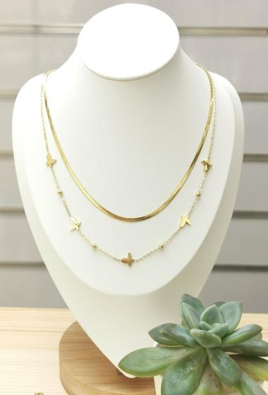 Wholesaler Glam Chic - Double Chain Butterfly Necklace