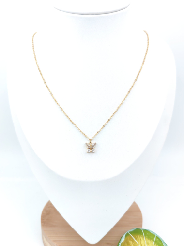 Grossiste Glam Chic - Collier papillon avec diamant en acier inoxydable
