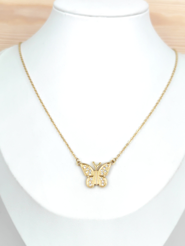 Wholesaler Glam Chic - Butterfly necklace with rhinestones in stainless steel
